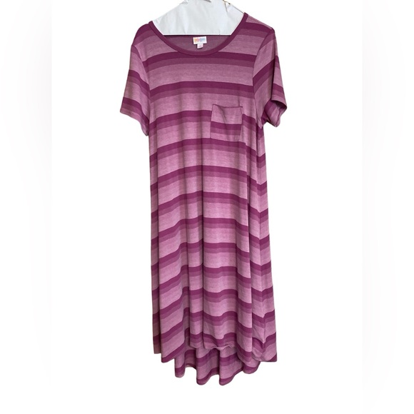 LuLaRoe maxi high low dress horizontal stripes pink poly rayon spandex s… - Picture 1 of 6